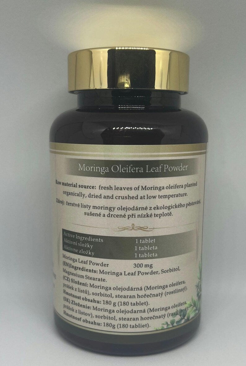Golden Moringa back label with ingredients